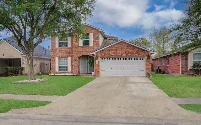2519 Bradburn Hill Ln, Houston, TX 77014 - traditional-style house featuring a garage, a front lawn, concrete driveway, and brick siding