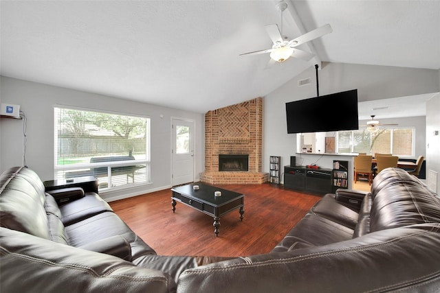 4706 Larksong Ln, Spring, TX 77388 - living room featuring ceiling fan, wood finished floors, and healthy amount of natural light