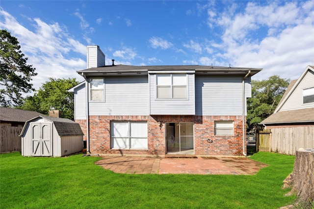 17610 Mill Springs Dr, Spring, TX 77379 - rear view of property with a patio area, a shed, brick siding, and a chimney