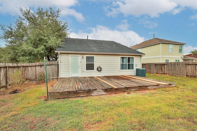 21202 Fire Wind Ct, Spring, TX 77379 - rear view of house featuring central AC and a wooden deck