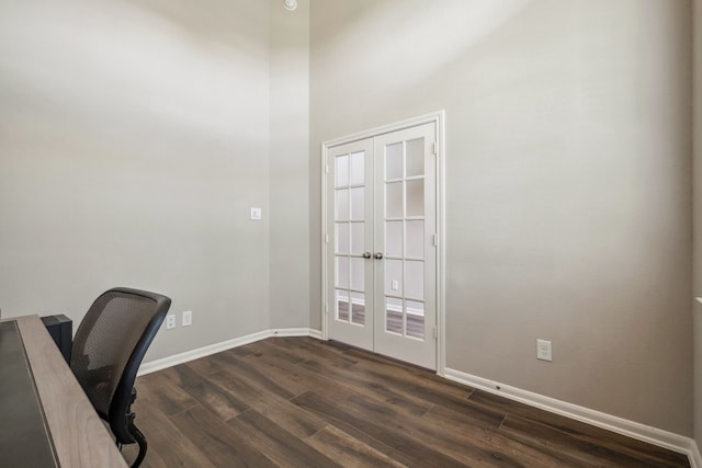 237 Catoti Cay Ct, Conroe, TX 77304 - unfurnished office featuring french doors, dark wood finished floors, and baseboards