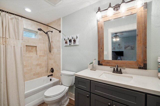 41103 Mill Creek Rd, Magnolia, TX 77354 - full bath with toilet, shower / bath combo with shower curtain, vanity, and ceiling fan