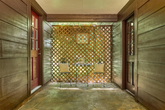 wine cellar featuring wood walls