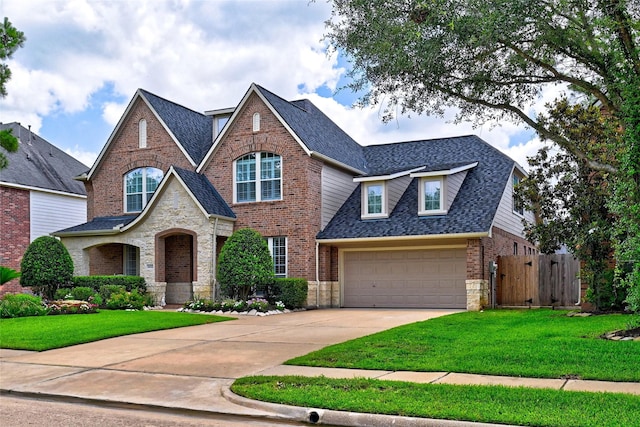 14022 Ashland Landing Dr, Cypress, TX 77429 - view of front of home featuring brick siding, concrete driveway, roof with shingles, stone siding, and a garage