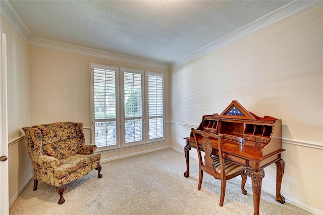 14022 Ashland Landing Dr, Cypress, TX 77429 - living area with ornamental molding, carpet flooring, and baseboards