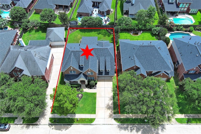 14022 Ashland Landing Dr, Cypress, TX 77429 - aerial perspective of suburban area with property boundaries highlighted and a pool area