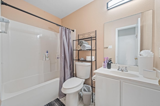 16815 Watering Oaks Ln, Houston, TX 77083 - full bathroom with toilet, shower / bathtub combination with curtain, and vanity