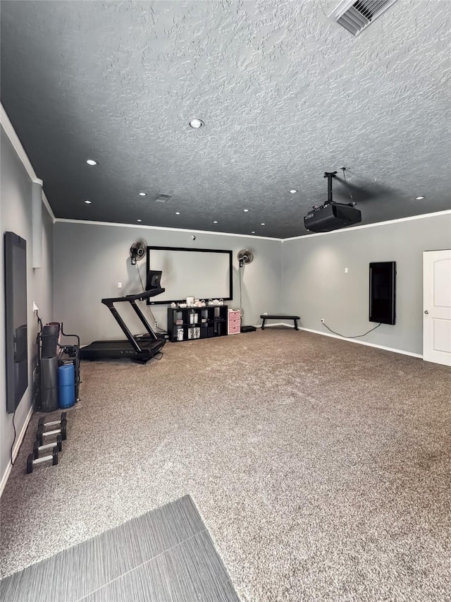 103 Deer Trl, Lake Jackson, TX 77566 - carpeted cinema featuring a textured ceiling, baseboards, and recessed lighting