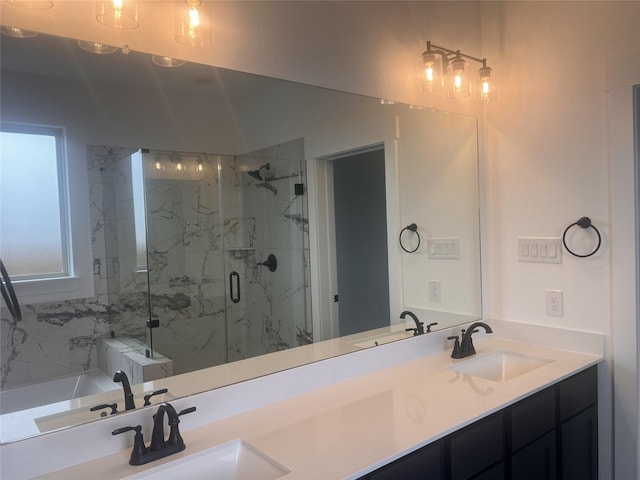 21705 Southern Valley Ln, New Caney, TX 77357 - full bath with a marble finish shower and double vanity