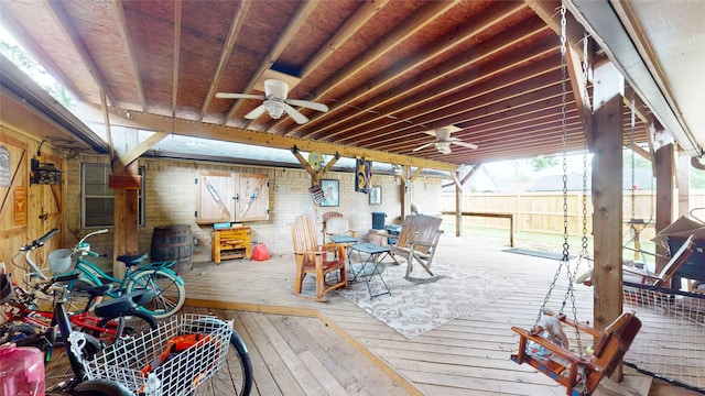 19115 Shay Ln, Humble, TX 77346 - wooden terrace with ceiling fan and fence