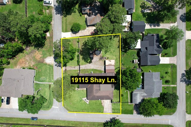 19115 Shay Ln, Humble, TX 77346 - aerial perspective of suburban area with property parcel outlined