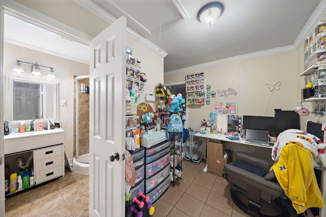 23114 Laura, New Caney, TX 77357 - home office featuring ornamental molding and tile patterned floors