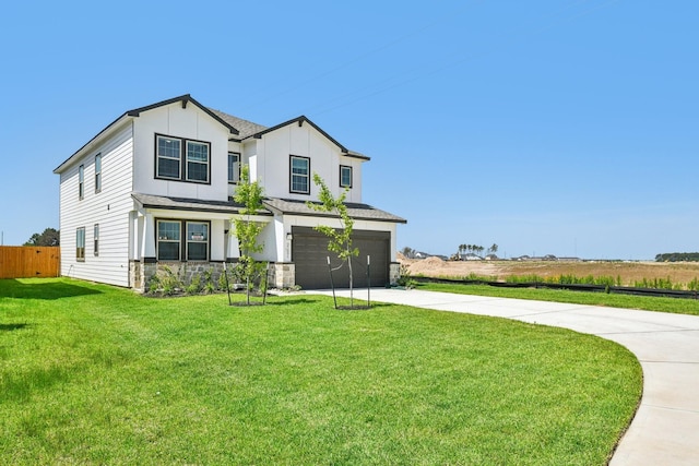 21806 Ash Cypress Ct, Cypress, TX 77433 - modern farmhouse style home with concrete driveway, stone siding, and a garage