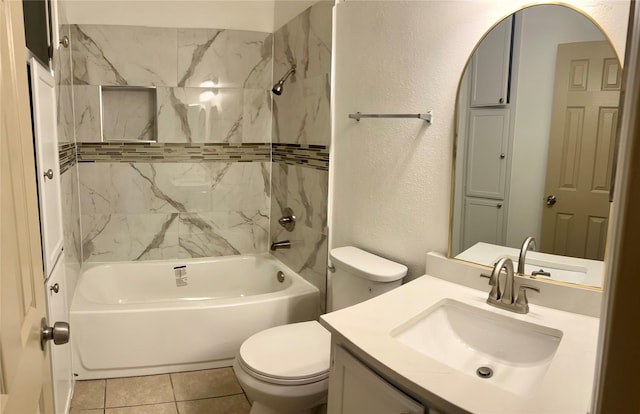 8702 Victorian Village Dr Unit 8702, Houston, TX 77071 - bathroom featuring toilet, tub / shower combination, a textured wall, vanity, and tile patterned flooring
