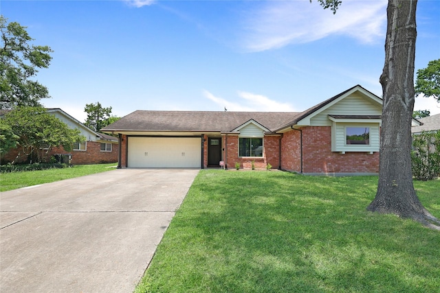 5418 Poinciana Dr, Houston, TX 77092 - ranch-style house with brick siding, a garage, driveway, and a front lawn