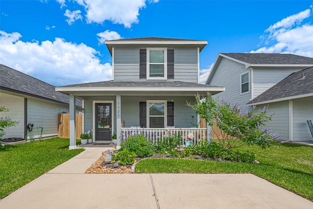 view of front of home featuring a porch and a front yard