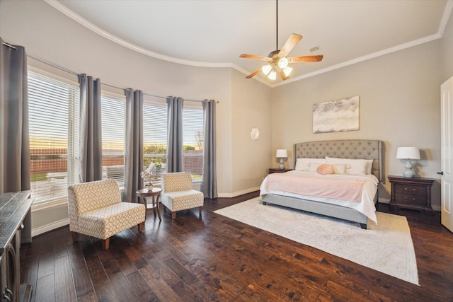 2011 Greenvine Cir, Katy, TX 77494 - bedroom with ornamental molding, dark wood-style flooring, baseboards, and a ceiling fan