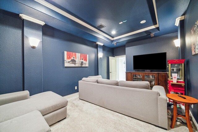 2011 Greenvine Cir, Katy, TX 77494 - carpeted home theater room featuring a raised ceiling, a textured wall, baseboards, and recessed lighting