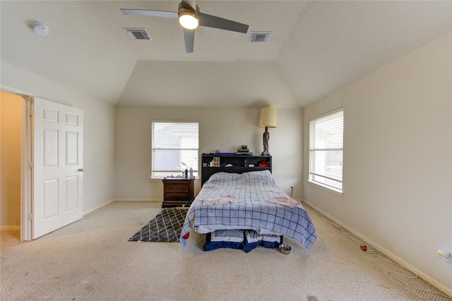 1635 Pebble Banks, Pasadena, TX 77586 - bedroom with lofted ceiling, light colored carpet, multiple windows, baseboards, and a ceiling fan