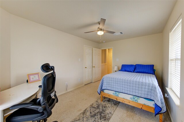1635 Pebble Banks, Pasadena, TX 77586 - bedroom featuring carpet floors, baseboards, an office area, and a ceiling fan