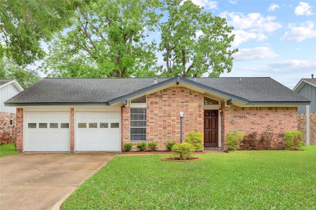 5810 Verdome Ln, Houston, TX 77092 - view of front of house featuring an attached garage, brick siding, concrete driveway, and a front lawn