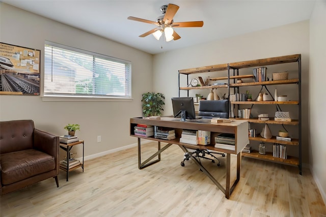 5810 Verdome Ln, Houston, TX 77092 - office featuring light wood-style flooring, a ceiling fan, and baseboards