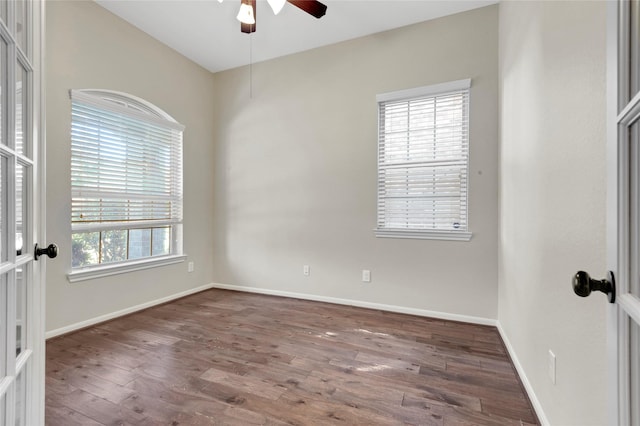 19219 S Cottonwood Green Ln, Cypress, TX 77433 - spare room with a ceiling fan, wood finished floors, and baseboards