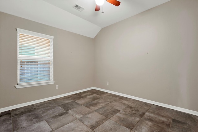 19219 S Cottonwood Green Ln, Cypress, TX 77433 - empty room featuring a ceiling fan, baseboards, and lofted ceiling
