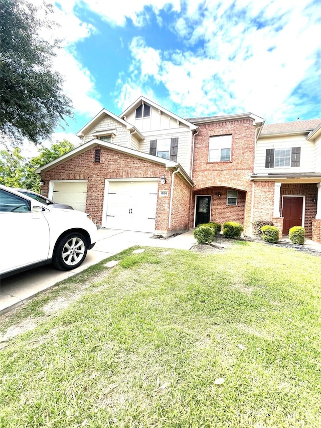 13150 Lawsons Creek Ln, Houston, TX 77072 - view of front of home featuring brick siding, a garage, a front lawn, and driveway