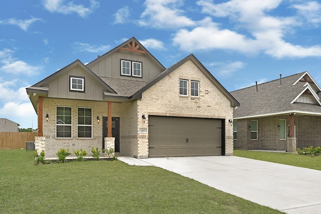 318 Little Spring Ct, Anahuac, TX 77523 - craftsman-style home featuring board and batten siding, brick siding, driveway, a shingled roof, and an attached garage