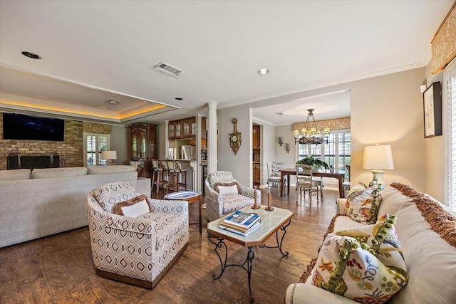 12392 Fm 355, Trinity, TX 75862 - living area with plenty of natural light, wood finished floors, ornamental molding, a chandelier, and recessed lighting