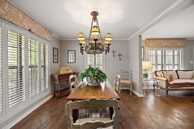 12392 Fm 355, Trinity, TX 75862 - dining space featuring a chandelier, healthy amount of natural light, dark wood finished floors, and ornamental molding