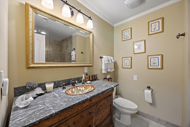 12392 Fm 355, Trinity, TX 75862 - bathroom with ornamental molding, vanity, toilet, baseboards, and tile patterned flooring
