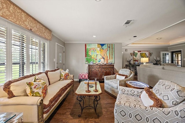 12392 Fm 355, Trinity, TX 75862 - living room with wood finished floors, ornamental molding, baseboards, and recessed lighting