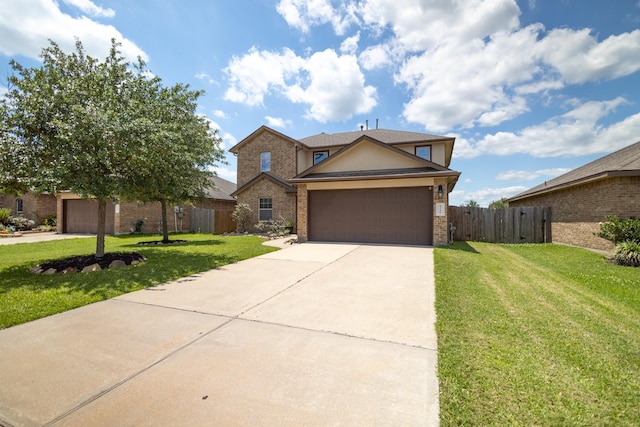 9726 Shimmering Lakes Dr, Rosharon, TX 77583 - traditional-style house with brick siding, driveway, a garage, and stucco siding