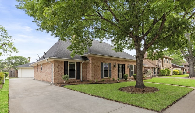 5918 Donwhite Ln, Houston, TX 77088 - view of front of property with a shingled roof, a front yard, brick siding, and a garage