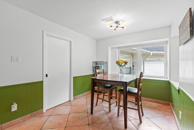5918 Donwhite Ln, Houston, TX 77088 - dining area with a wainscoted wall, wood walls, and a chandelier