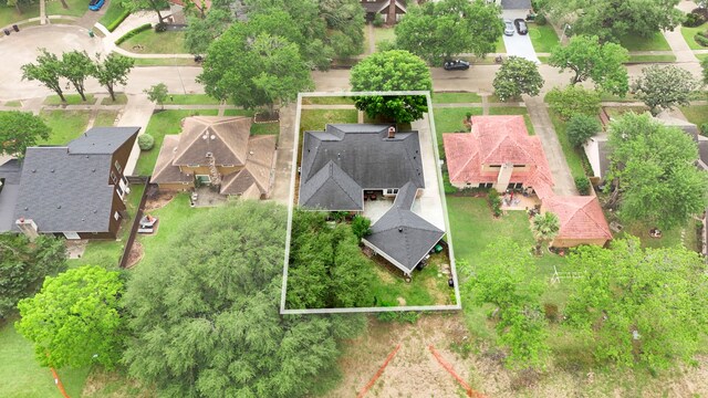 5918 Donwhite Ln, Houston, TX 77088 - aerial perspective of suburban area featuring property parcel outlined