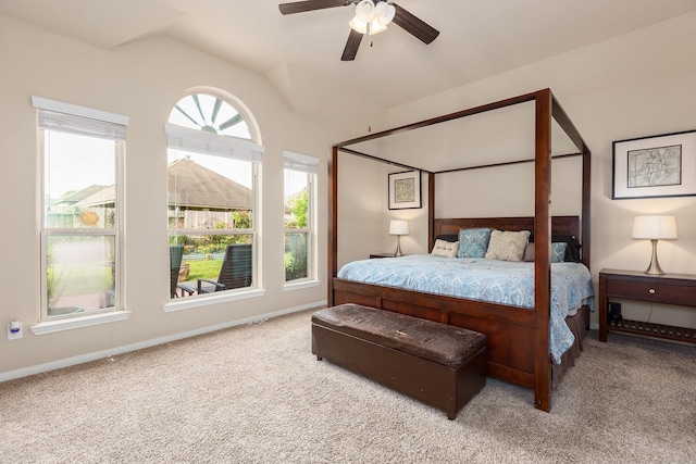 18107 Banpo Ct, Houston, TX 77044 - carpeted bedroom featuring lofted ceiling, ceiling fan, and baseboards