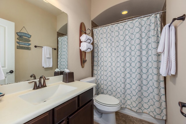 18107 Banpo Ct, Houston, TX 77044 - full bath featuring toilet, vanity, tile patterned flooring, and shower / bath combination with curtain