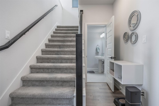 7507 Zion Grove Ct, Katy, TX 77493 - staircase featuring wood finished floors