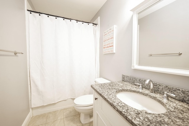11606 Curry Ridge Ln, Tomball, TX 77377 - bathroom with toilet, tile patterned flooring, vanity, shower / bathtub combination with curtain, and baseboards