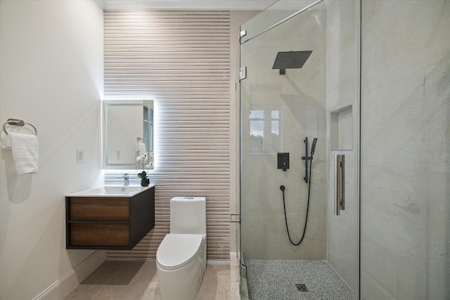 22 Berenger Pl, Sugar Land, TX 77479 - full bathroom with a stall shower, baseboards, toilet, and vanity