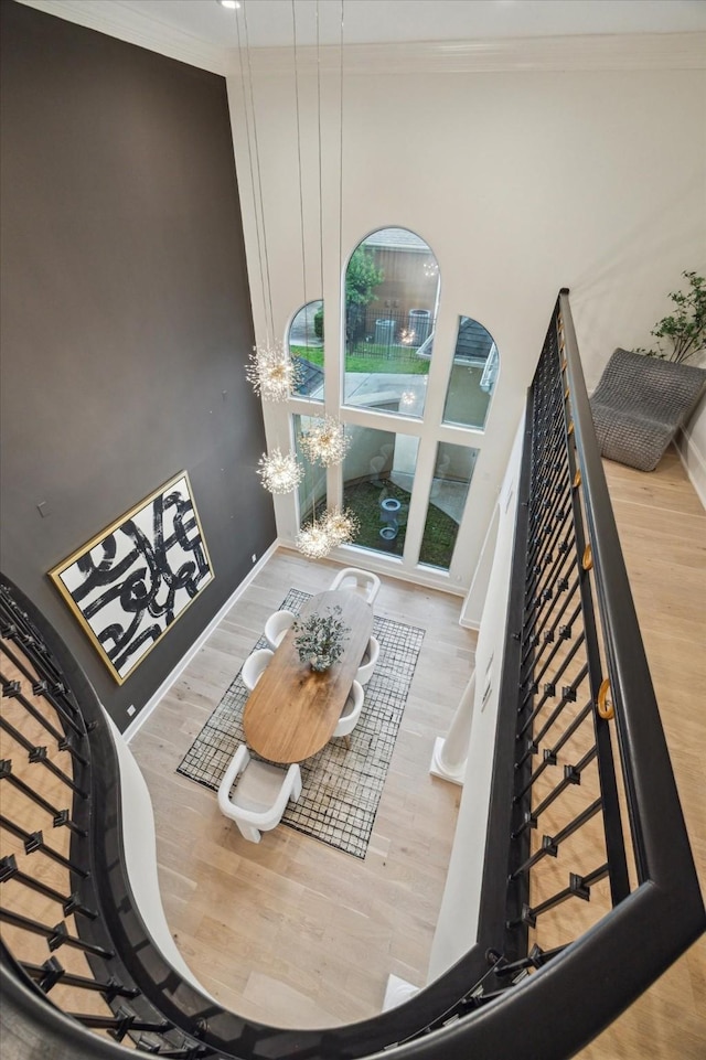 22 Berenger Pl, Sugar Land, TX 77479 - living area featuring crown molding, wood finished floors, and baseboards