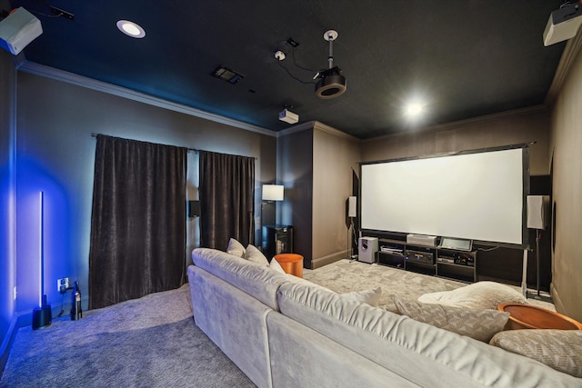 22 Berenger Pl, Sugar Land, TX 77479 - home theater featuring carpet flooring, ornamental molding, baseboards, and recessed lighting