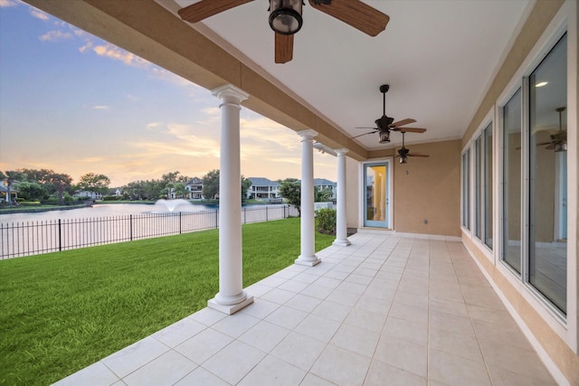 22 Berenger Pl, Sugar Land, TX 77479 - view of patio with a ceiling fan and a water view