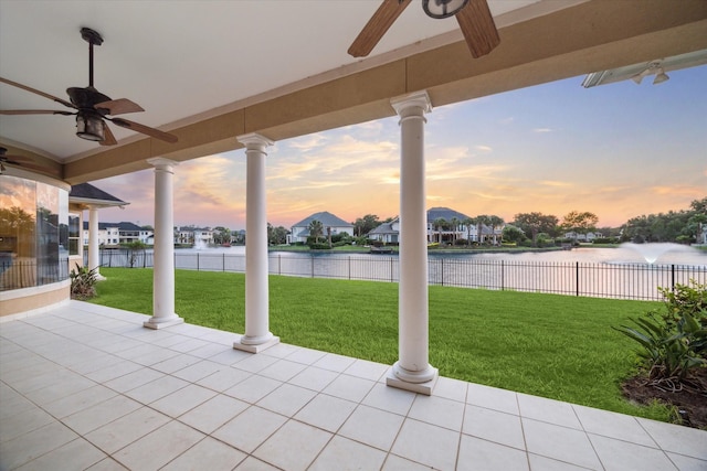 22 Berenger Pl, Sugar Land, TX 77479 - view of patio with ceiling fan and a water view