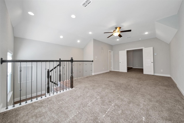 18323 Parkview Point Dr, Houston, TX 77094 - additional living space featuring lofted ceiling, a ceiling fan, carpet floors, recessed lighting, and baseboards