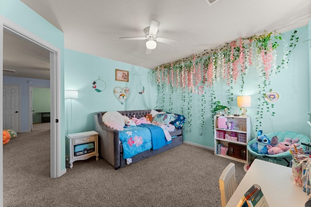 bedroom with carpet floors and ceiling fan
