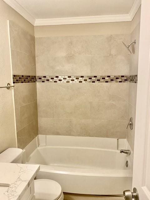 11957 Bob White Dr Unit 863, Houston, TX 77035 - bathroom featuring toilet, crown molding, shower / washtub combination, and vanity